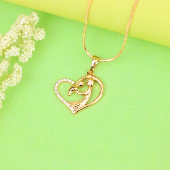 "Rose Gold Mother and Child Heart Pendant with Sparkling Detail, XPPT1327 - Picture 4 of 13